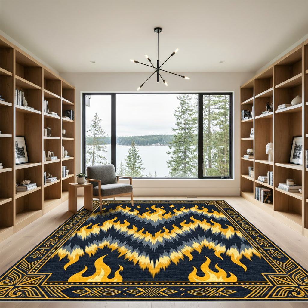Fiery Yellow Tribal Flame Ikat Rug
