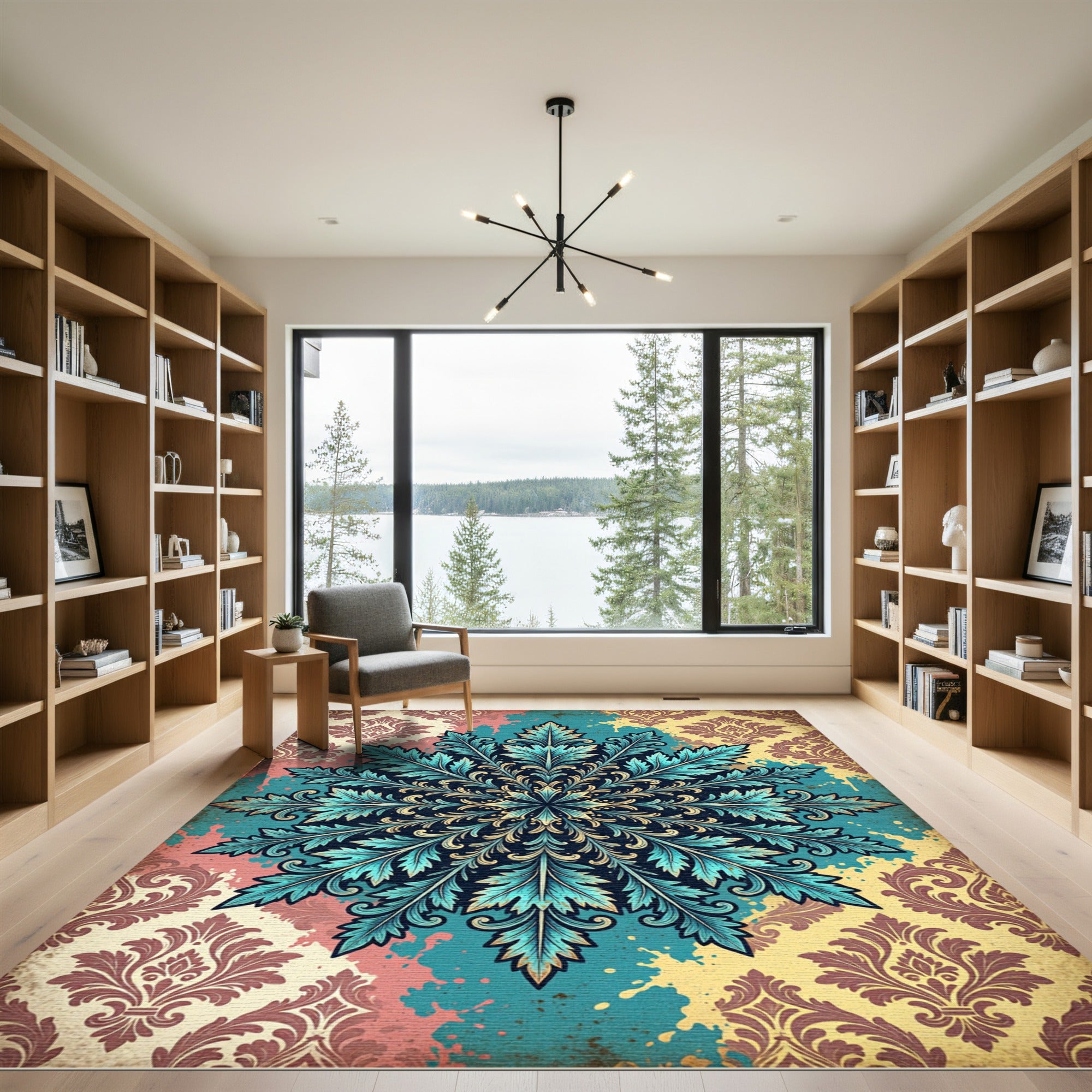 Teal Botanical Damask Medallion Rug