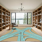 Geometric Teal Highway Intersection Graphic Rug