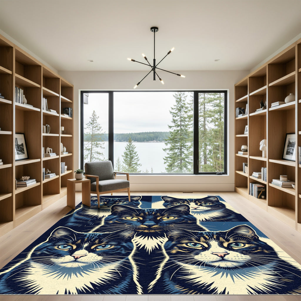Stunning Midnight Cat Portrait Collage Rug