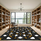 Black Gold Woven Interlocking Geometric Rug