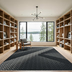Modern Monochrome Geometric Interlocking Grid Rug