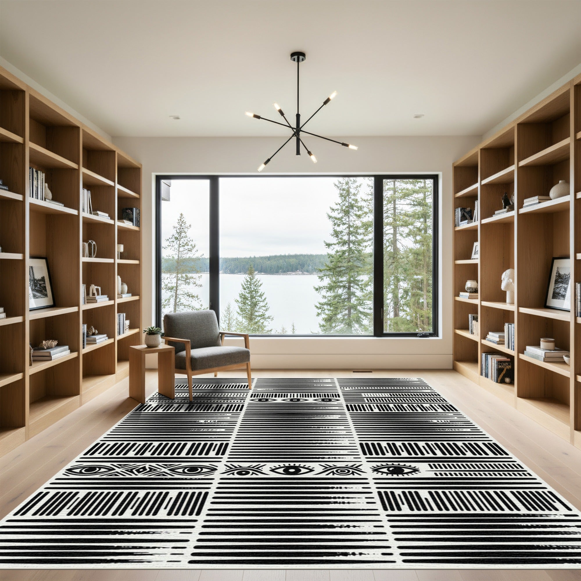 Bold Black Eye Tribal Stripe Rug