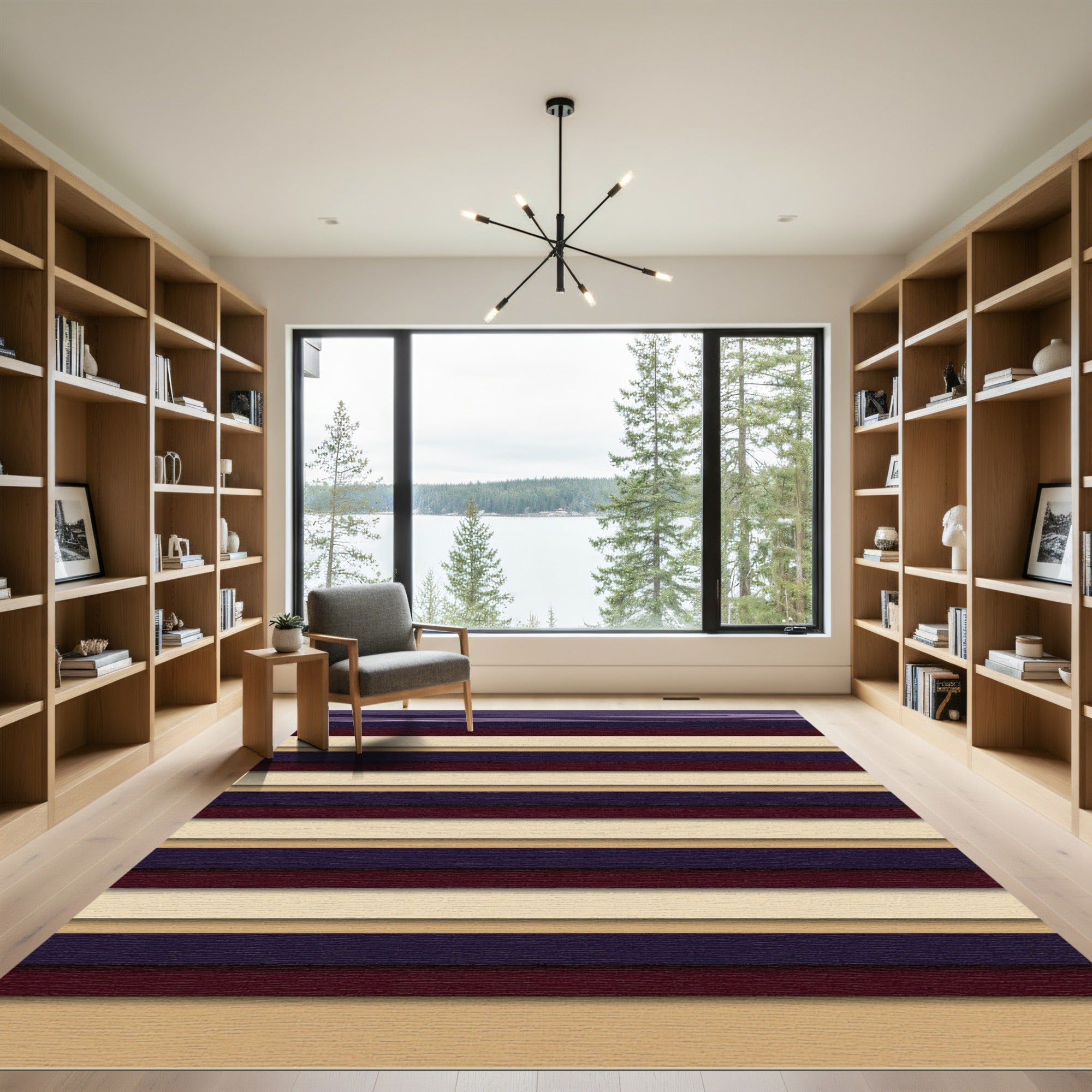 Deep Plum Cream Striped Composition Rug