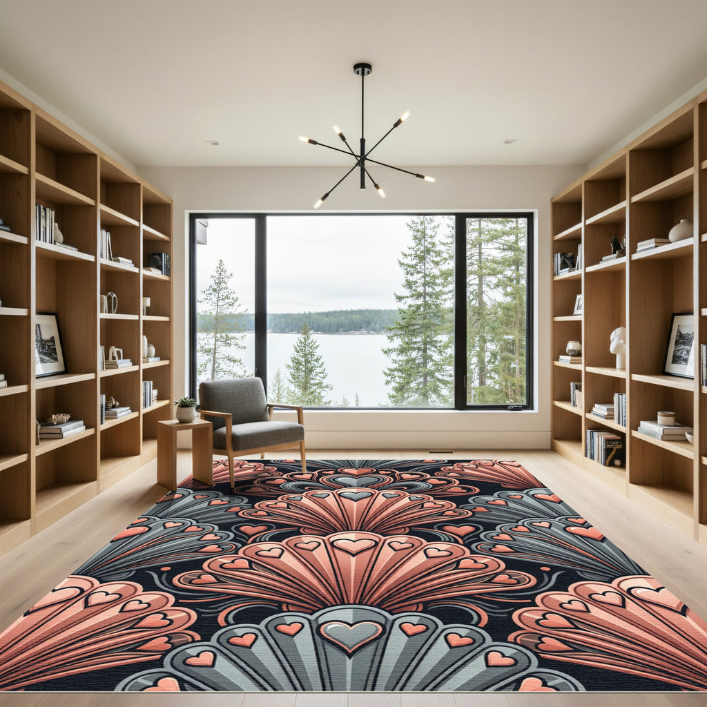 Salmon And Gray Heart Shells Rug