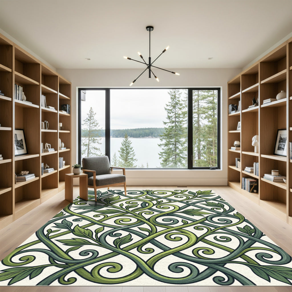 Intertwined Verdant Botanical Scroll Rug