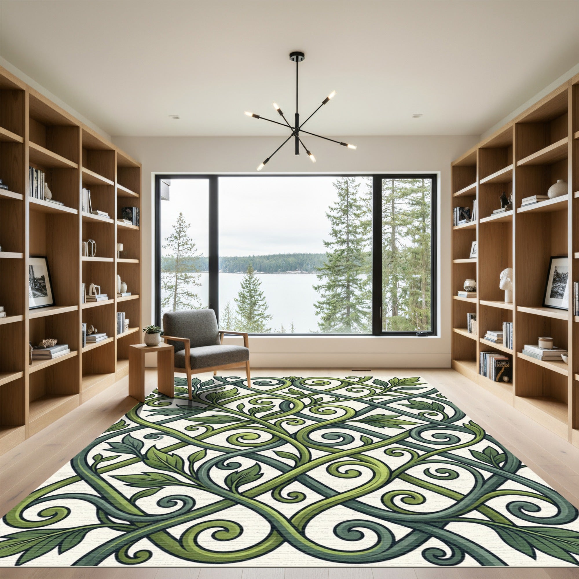 Intertwined Verdant Botanical Scroll Rug