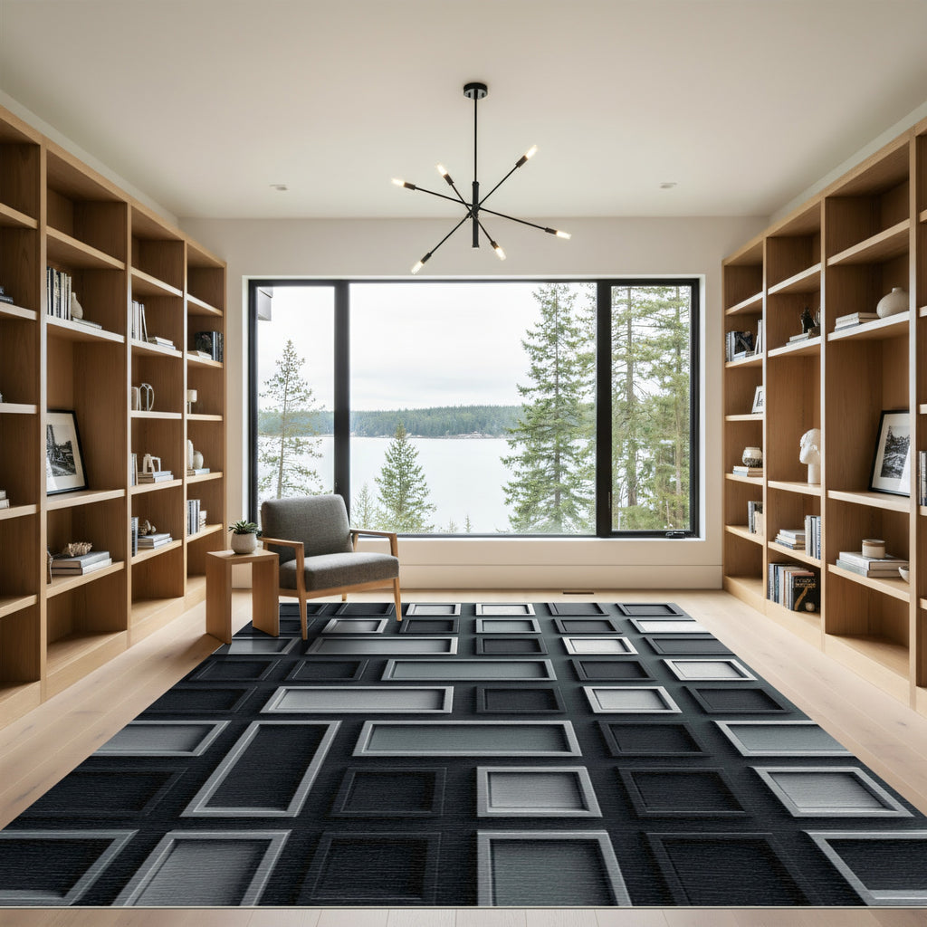 Monochromatic Geometric Grid Block Relief Rug
