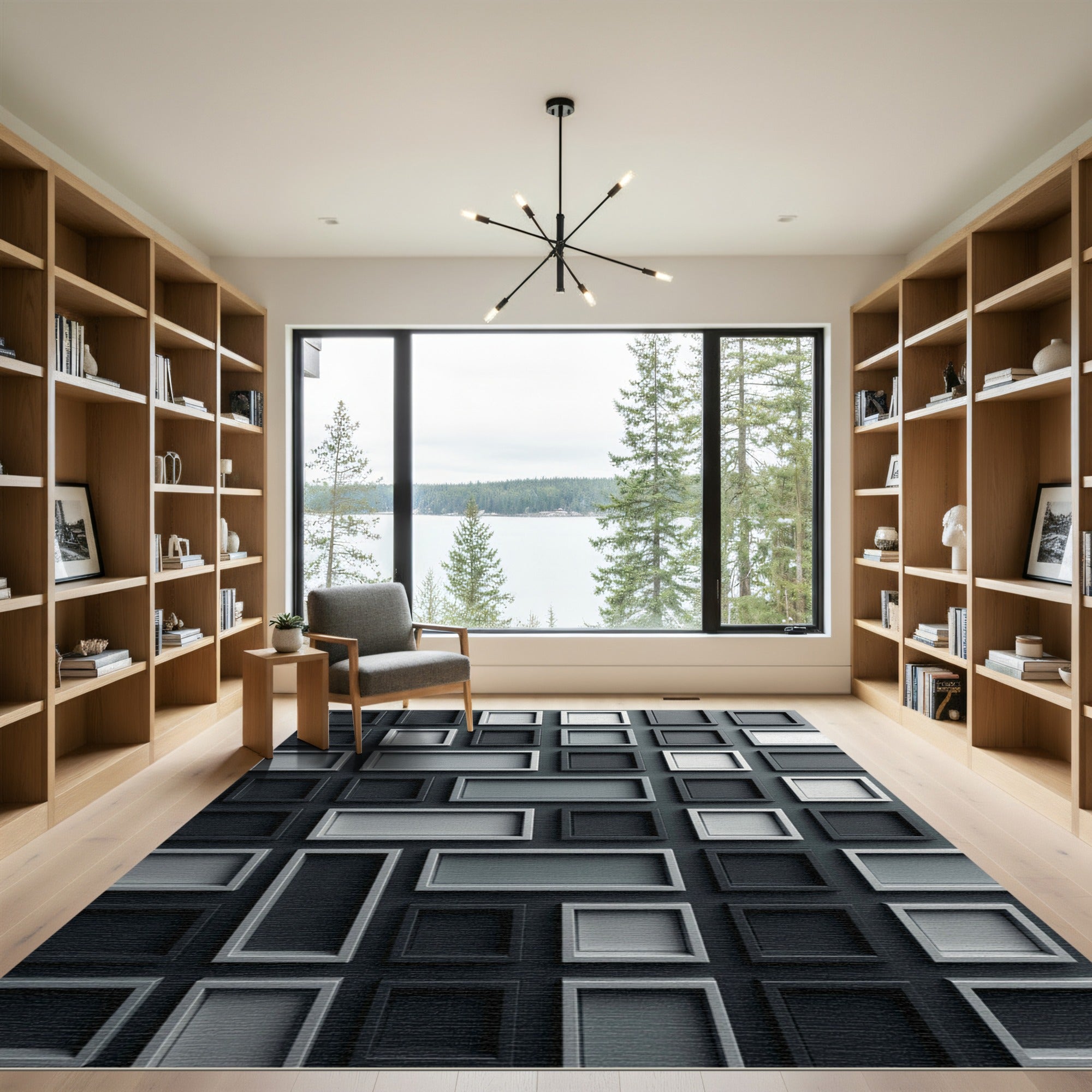 Monochromatic Geometric Grid Block Relief Rug