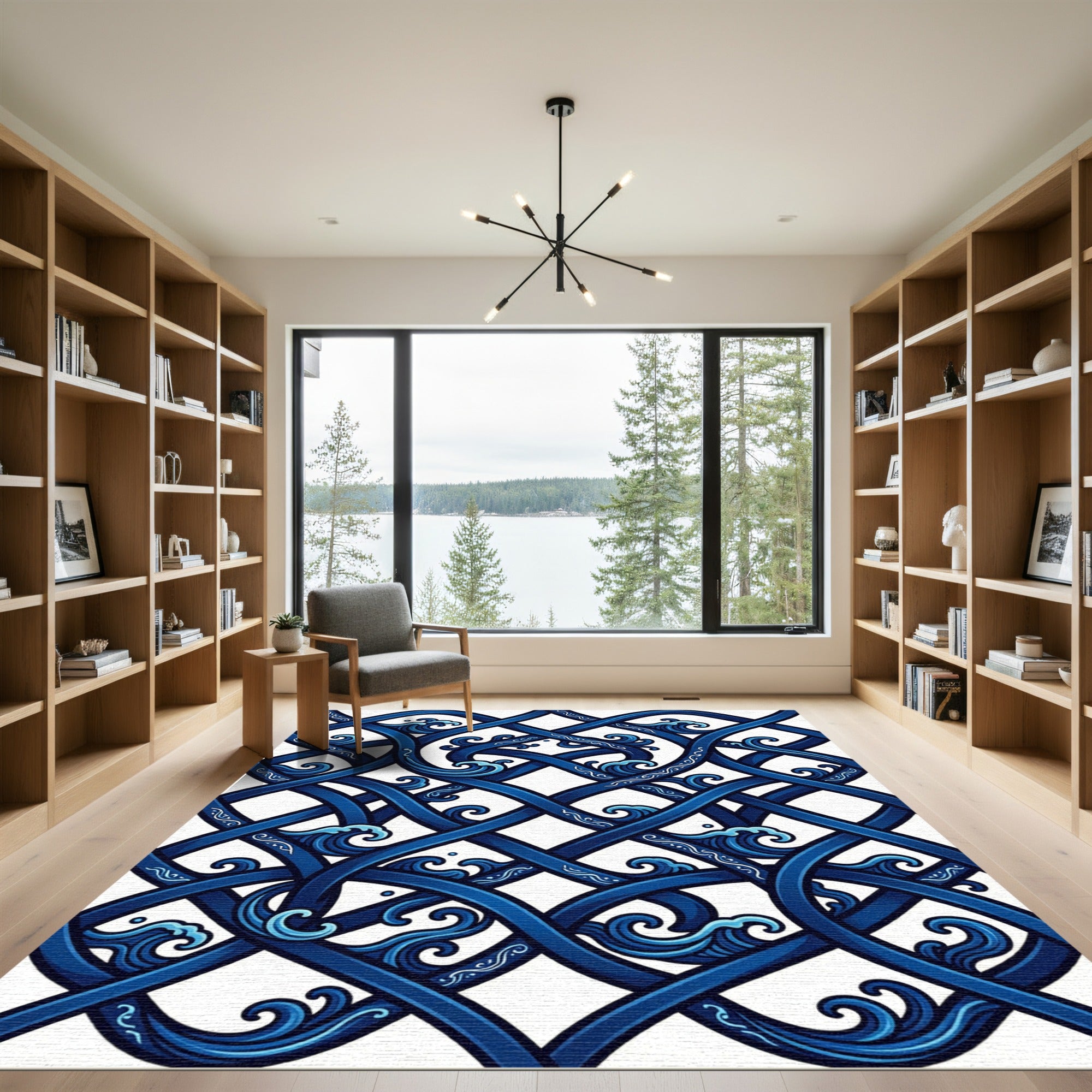 Navy Blue Intertwined Wavy Ocean Waves Rug