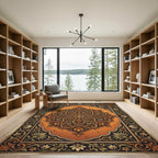 Ornate Amber Floral Medallion Scroll Rug