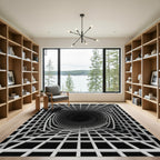 Monochrome Abstract Optical Vortex Grid Rug