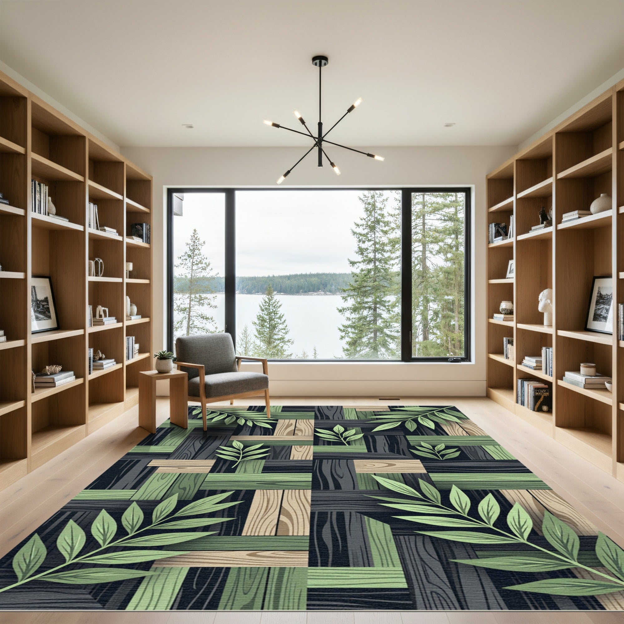 Woven Olive Wood Grain Foliage Rug