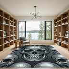 Monochrome Silver Gothic Skull Mosaic Rug