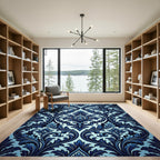 Deep Blue Ornamental Scroll Rug