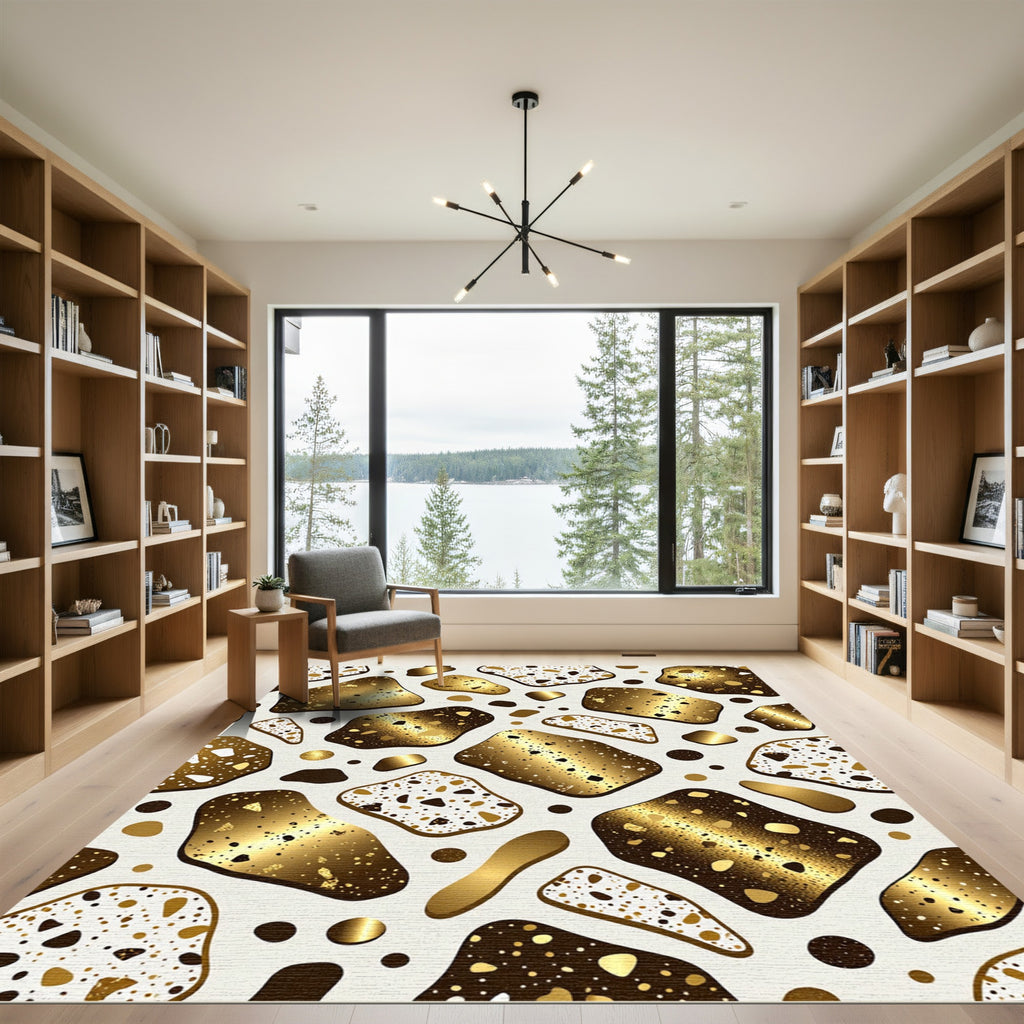 Gold Speckled Abstract Pebble Collage Rug