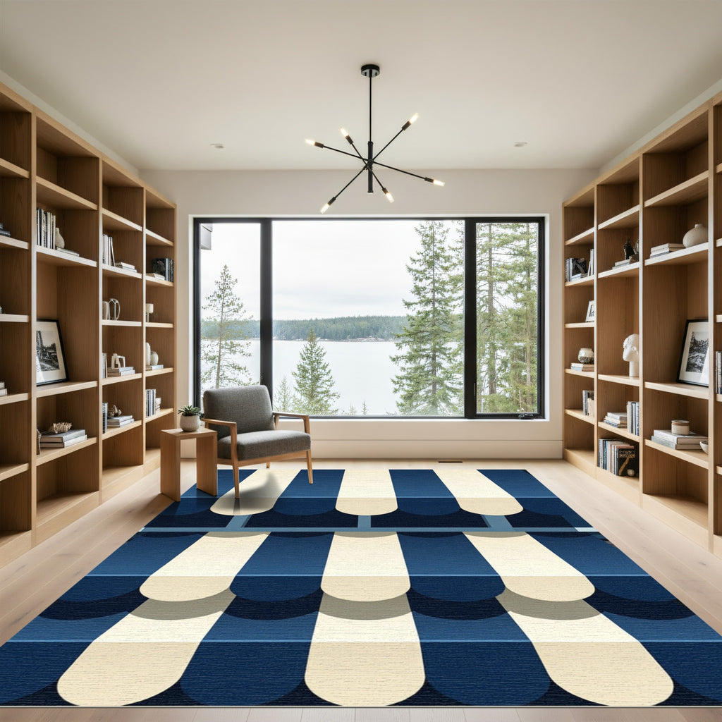 Navy and Cream Vertical Stripe Rug
