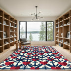 Nautical Red Hearts Anchor Lattice Rug