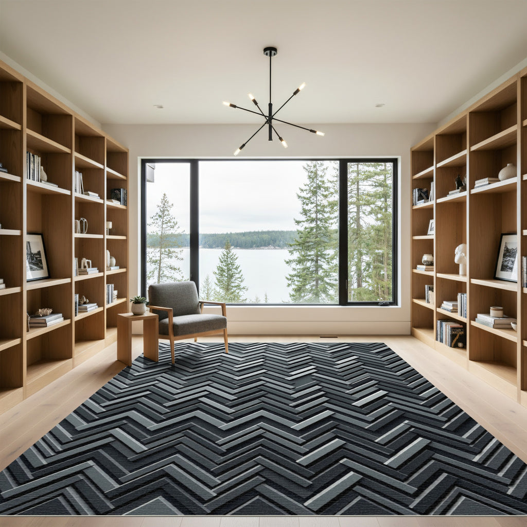 Monochromatic Gray Herringbone Chevron Rug