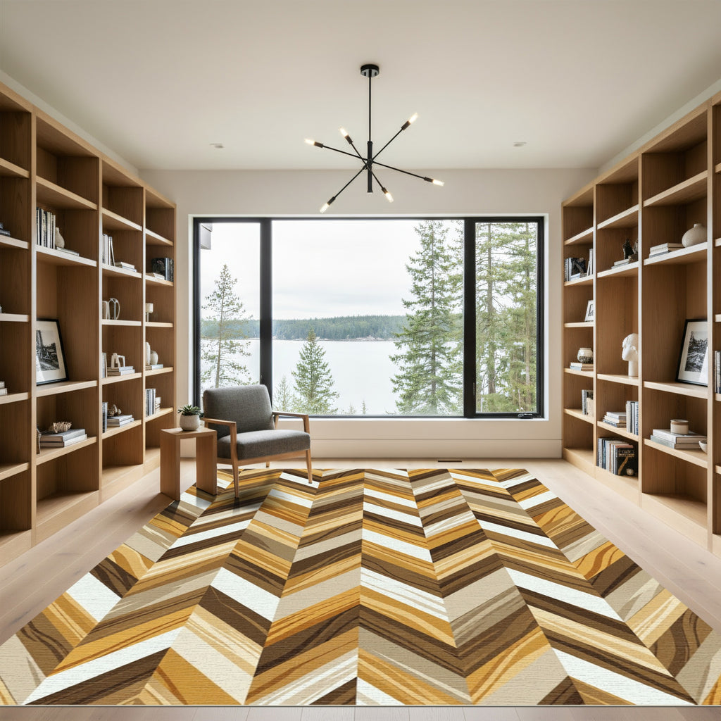Modern Tonal Herringbone Wood Grain Rug
