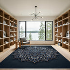 Ornate Blue Floral Mandala Medallion Rug
