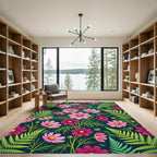 Vibrant Pink Cosmos Fern Botanical Rug