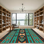 Teal Geometric Diamond Boho Stripe Rug