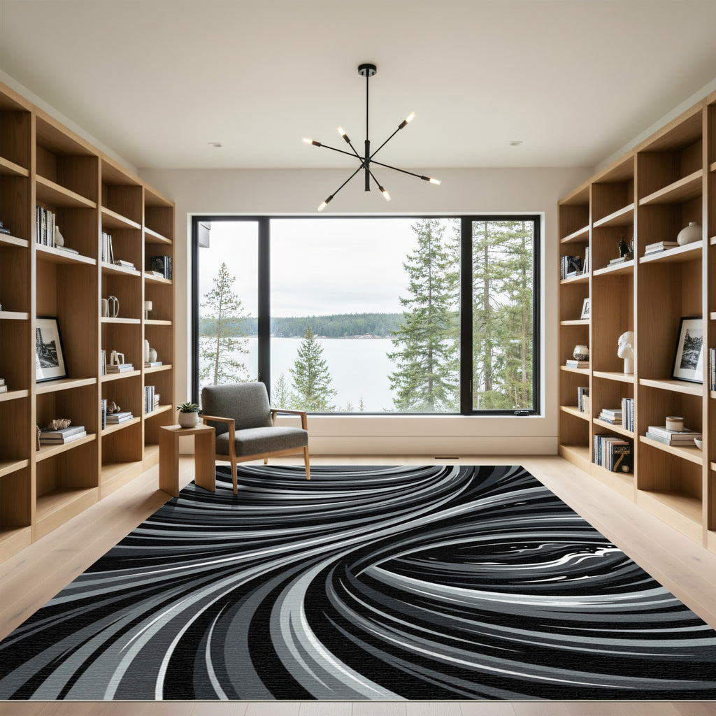 Monochromatic Swirling Abstract Lines Rug