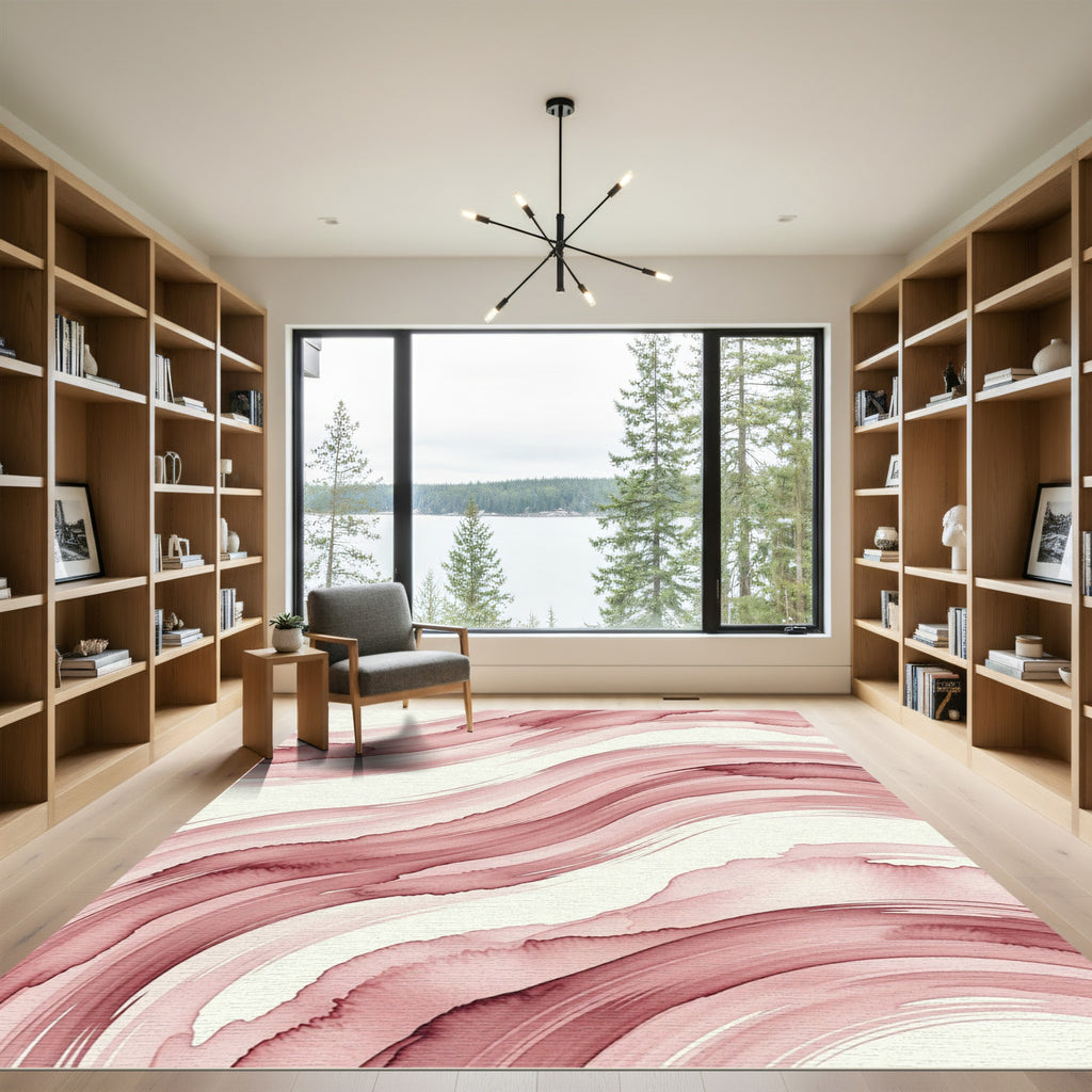 Soft Blush Abstract Fluid Wave Rug