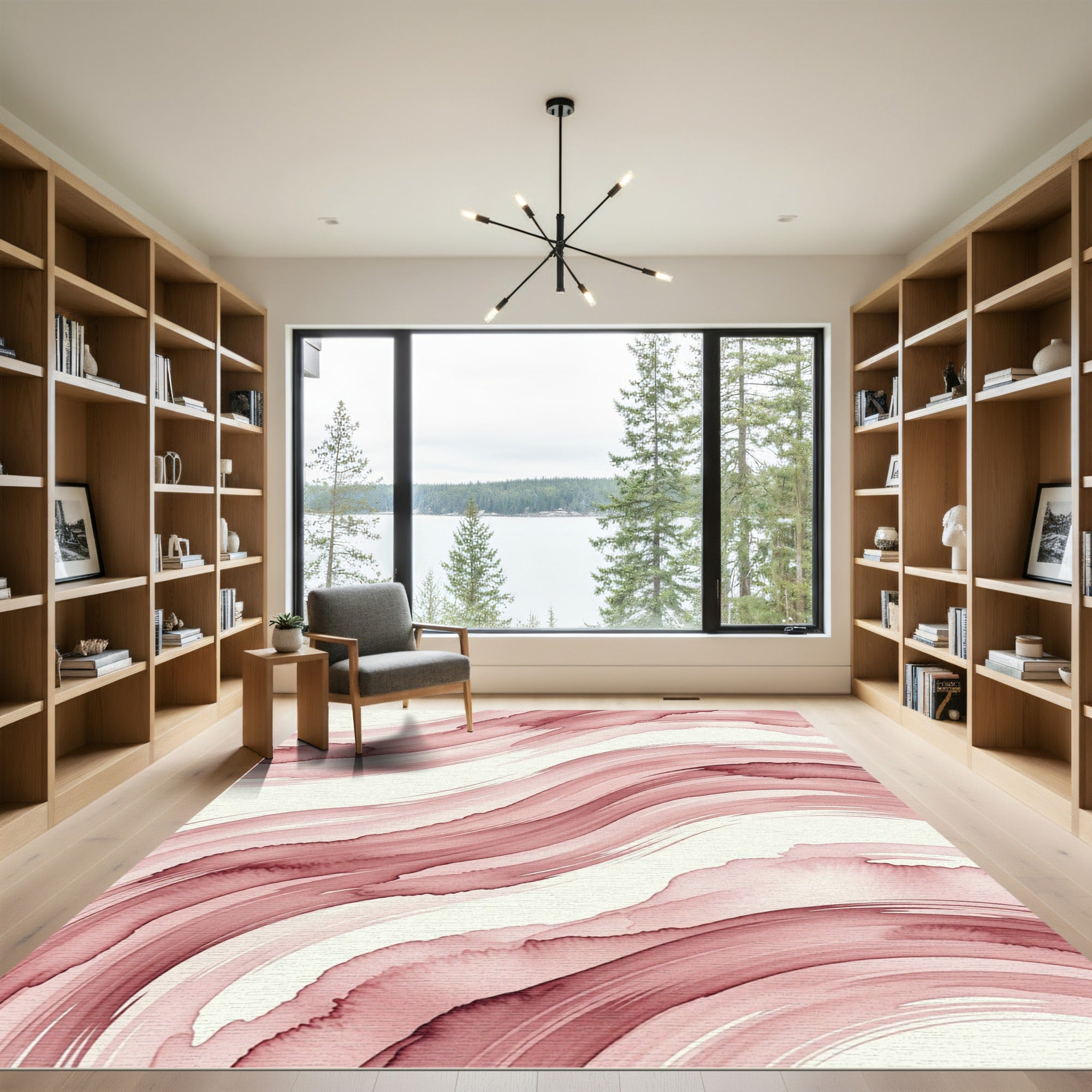 Soft Blush Abstract Fluid Wave Rug