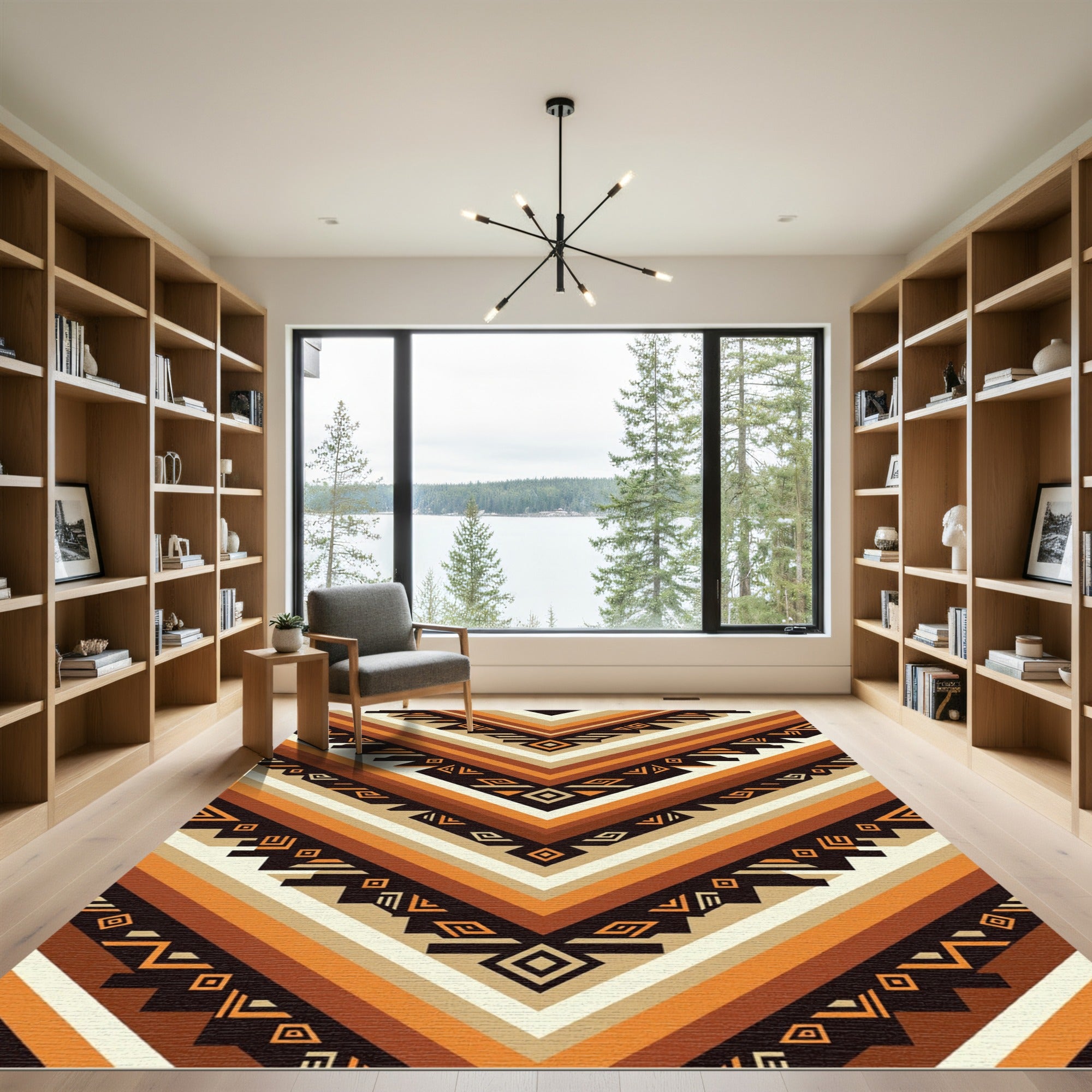 Earthy Geometric Chevron Aztec Art Rug