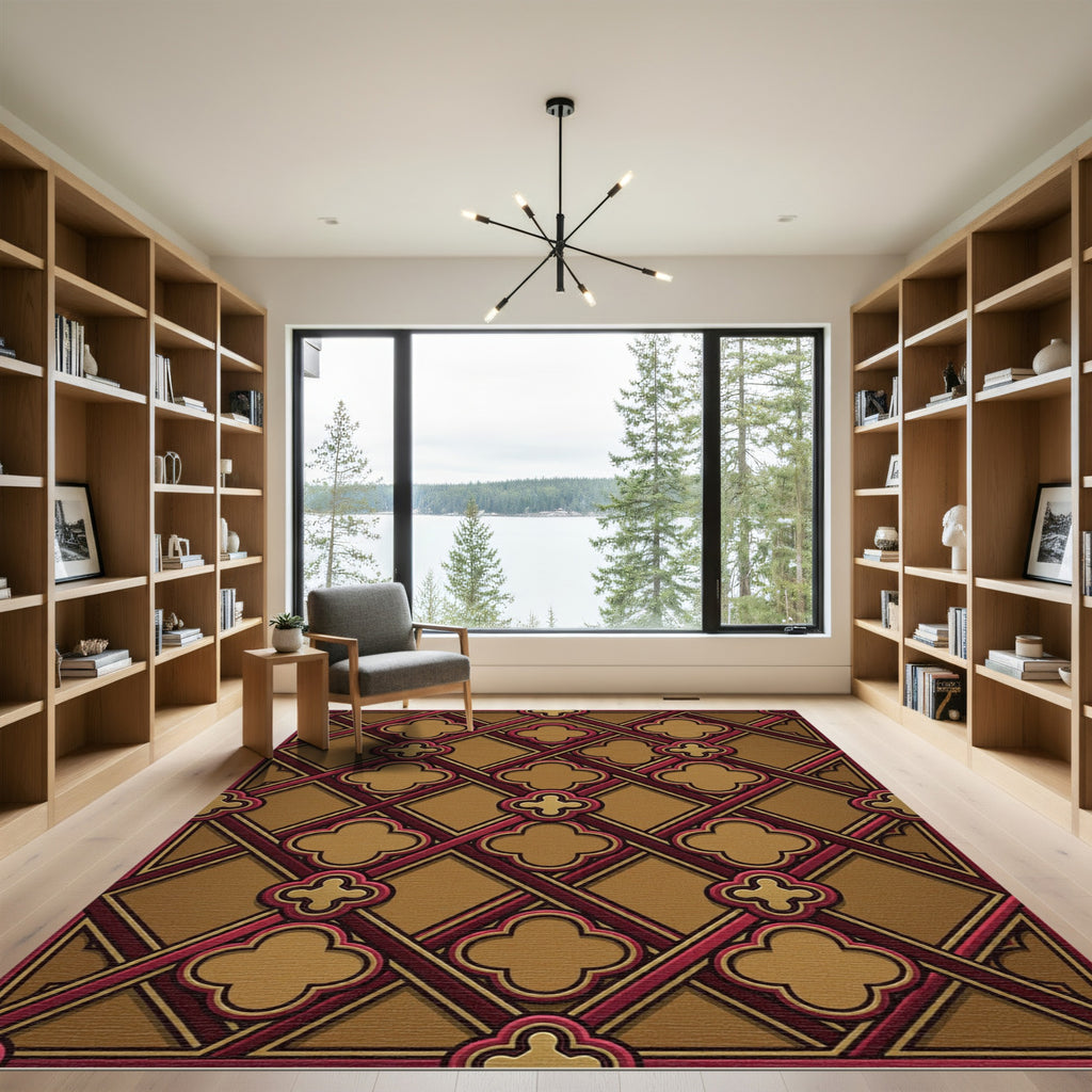 Golden Clover Lattice Red Frame Rug