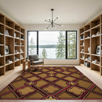 Golden Clover Lattice Red Frame Rug