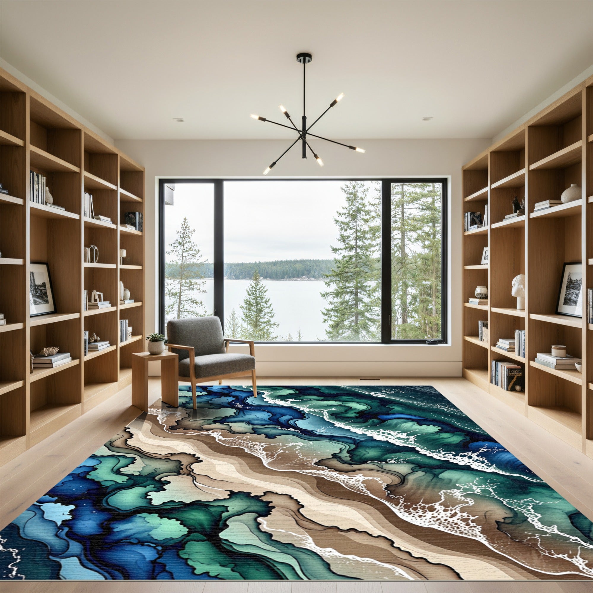 Ocean Wave Swirls Abstract Coastal Rug