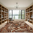 Ornate Golden Brown Paisley Swirl Rug