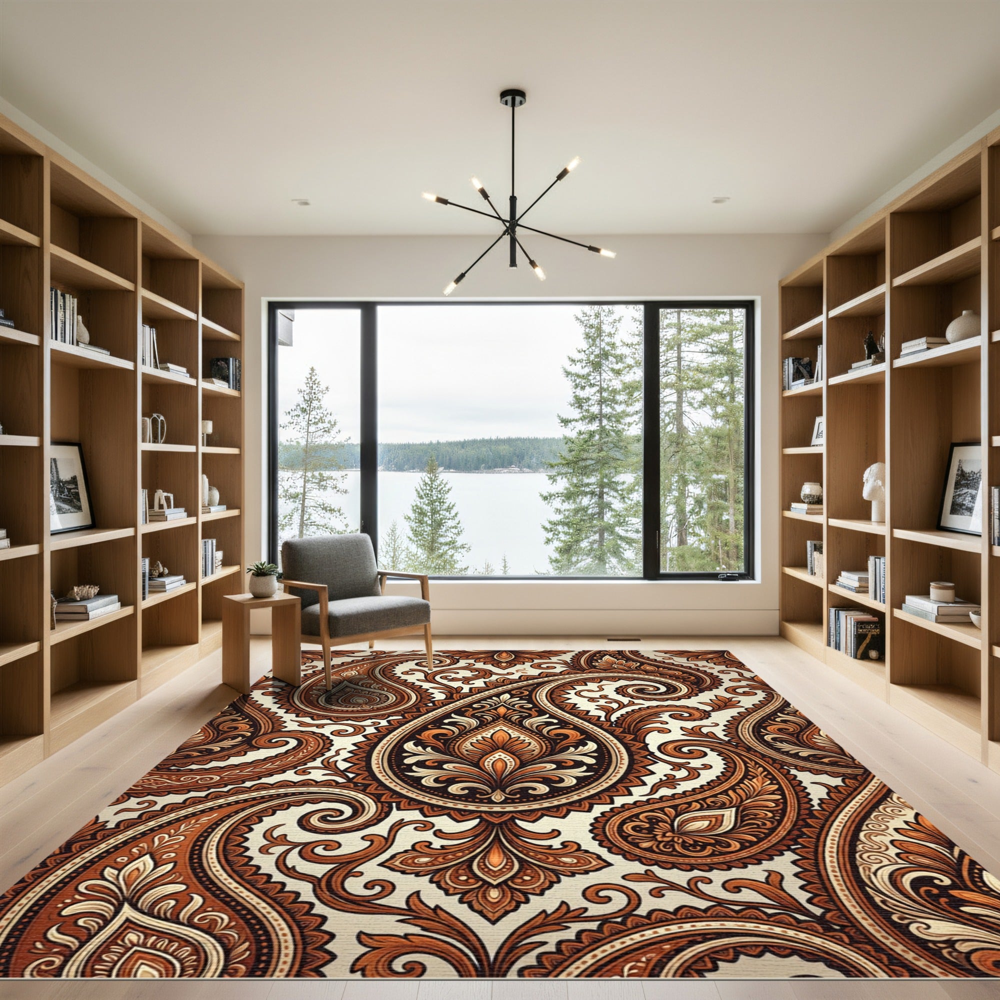 Ornate Golden Brown Paisley Swirl Rug