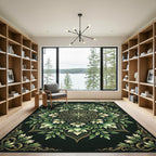 Elegant Emerald Botanical Floral Medallion Rug