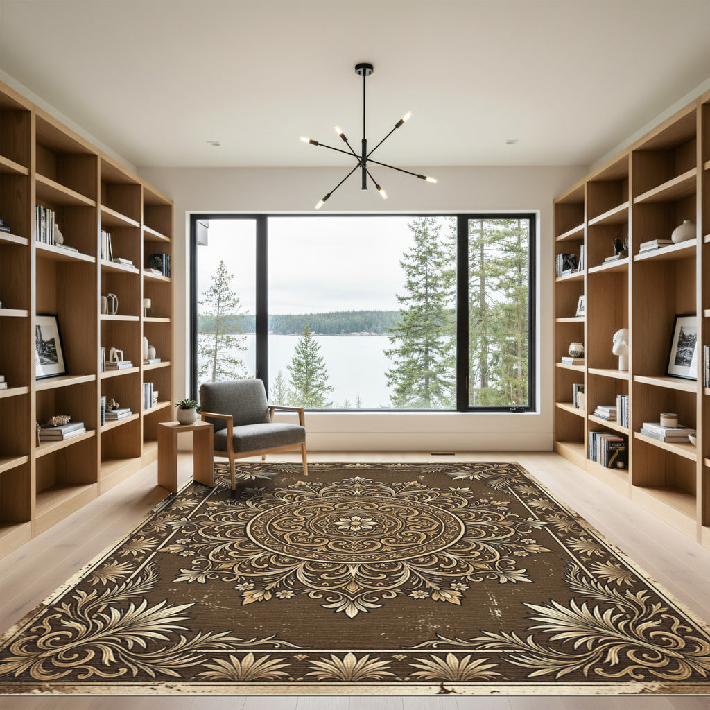 Ornate Dark Chocolate Floral Medallion Rug