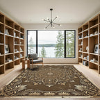 Ornate Dark Chocolate Floral Medallion Rug