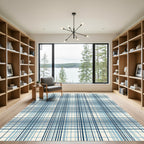 Classic Navy Blue Grid Plaid Rug