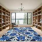 Intricate Navy Blue Botanical Floral Vine Rug