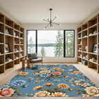 Vintage Floral Arrangement Blue Rug