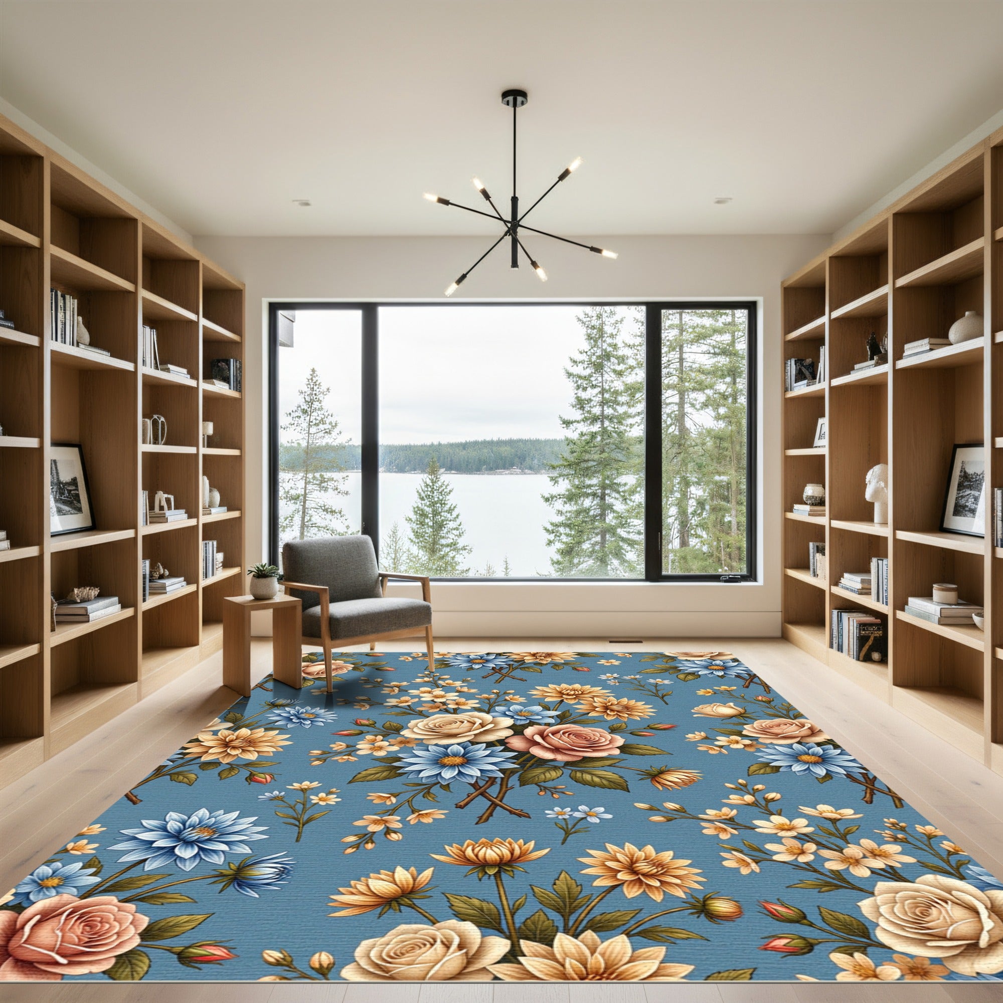 Vintage Floral Arrangement Blue Rug