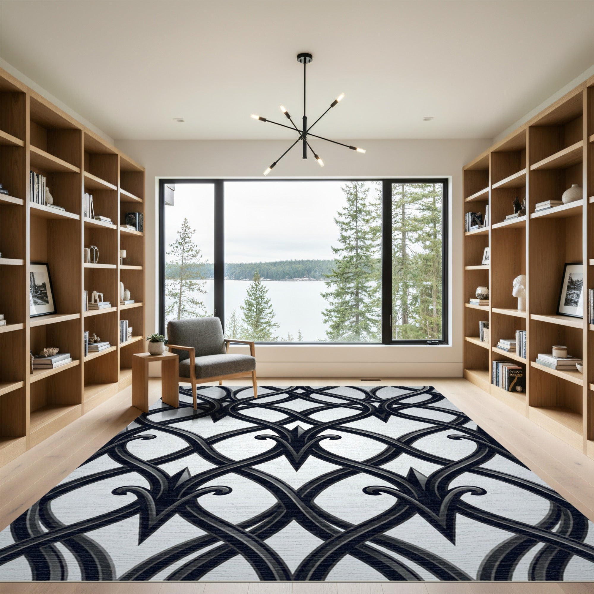 Elegant Charcoal Gothic Filigree Interlaced Rug