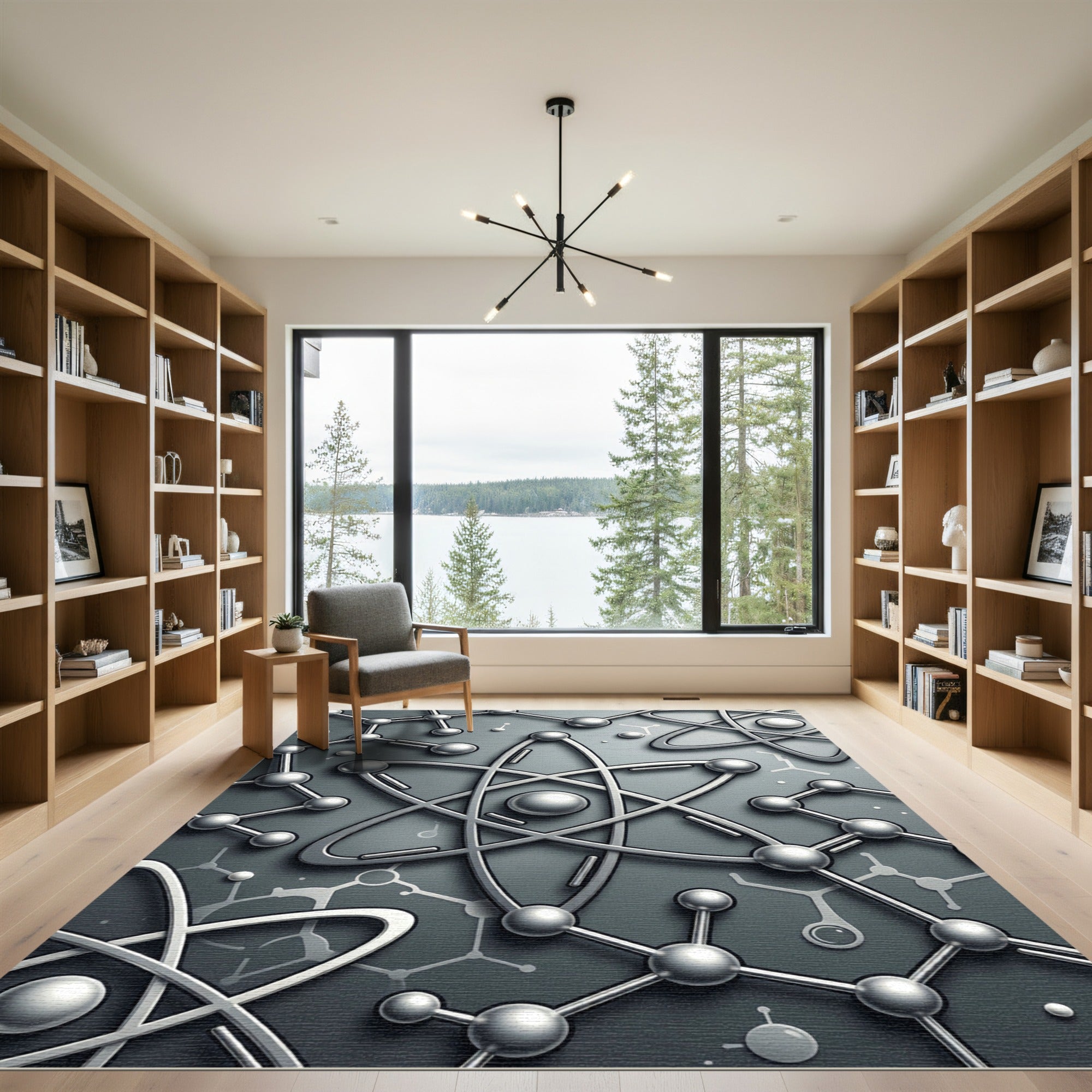 Silver Metallic Atomic Molecular Structure Rug