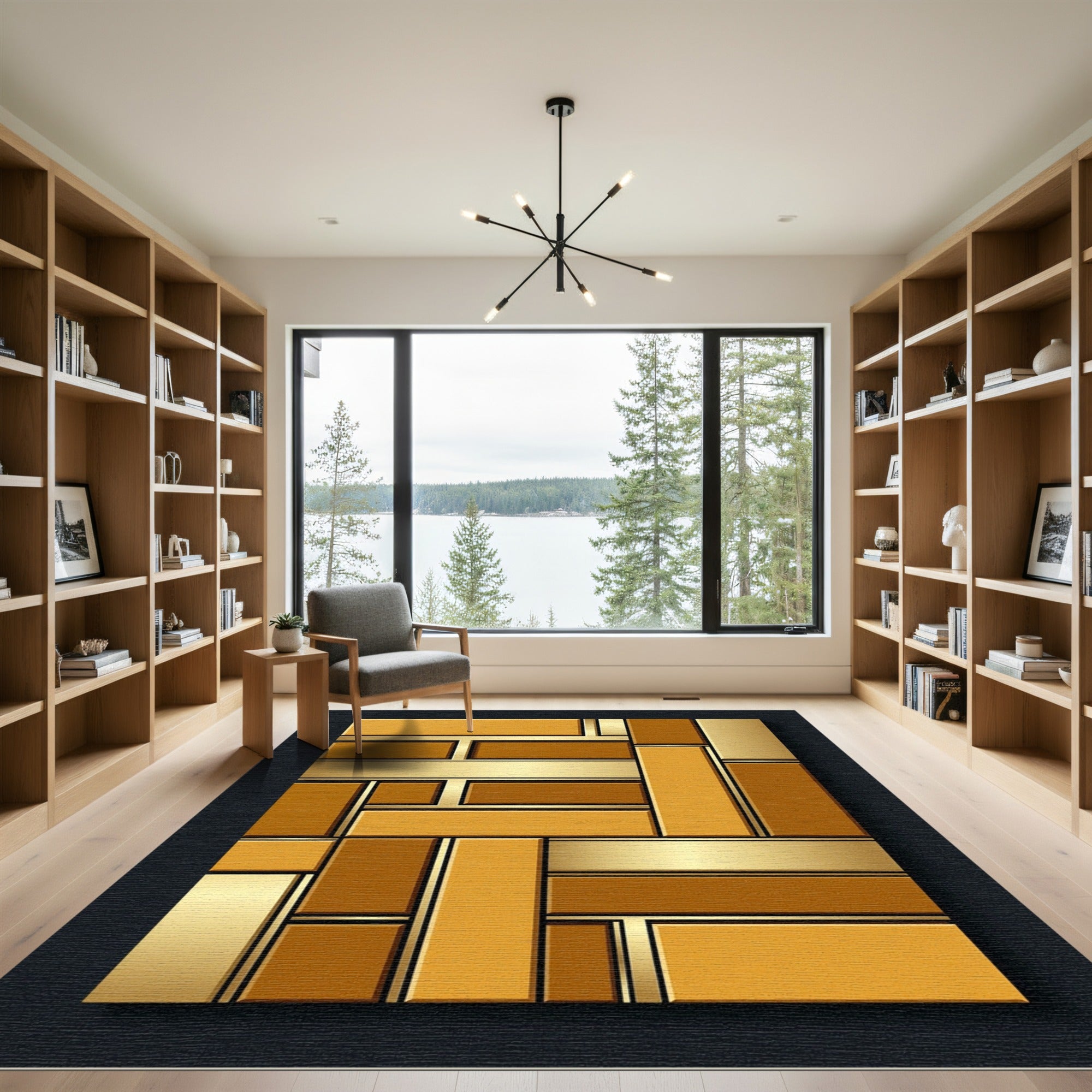Modern Gold Amber Geometric Block Layering Rug