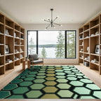 Sophisticated Emerald Gold Gradient Hexagonal Mosaic Rug