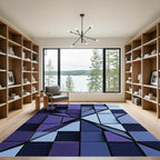 Modern Indigo Geometric Square Block Rug