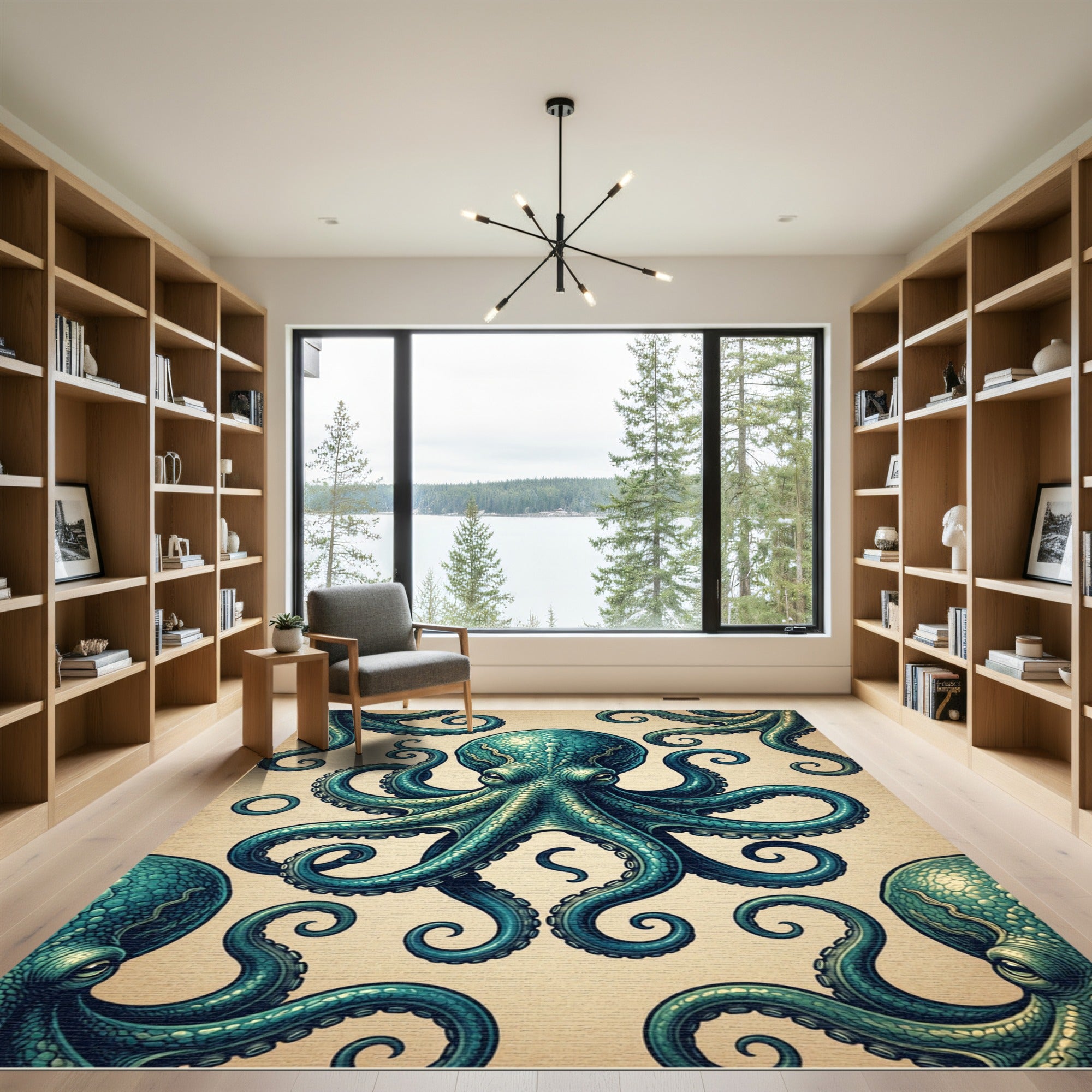 Teal Octopus Nautical Marine Medallion Rug