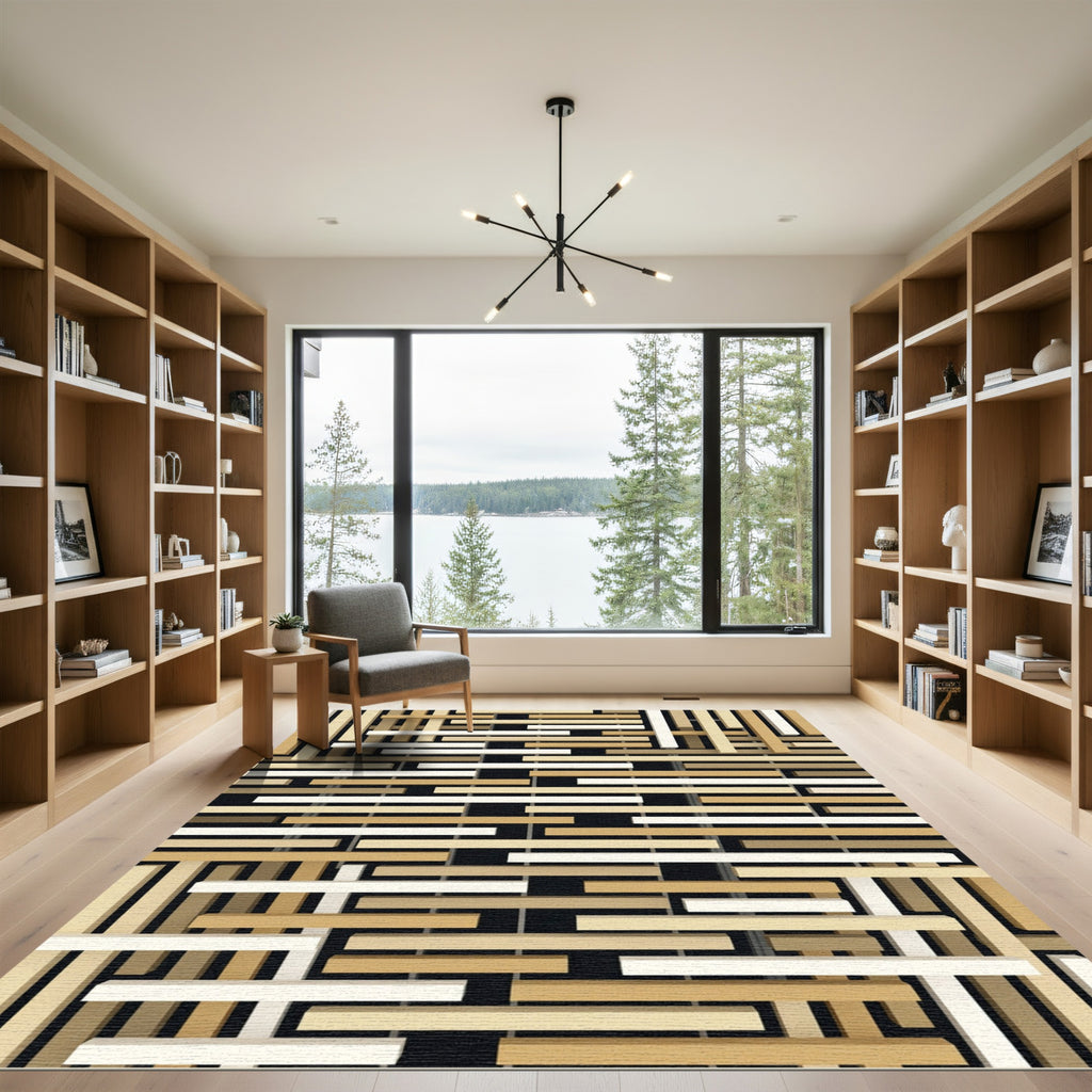 Textured Beige and White Latticework Rug